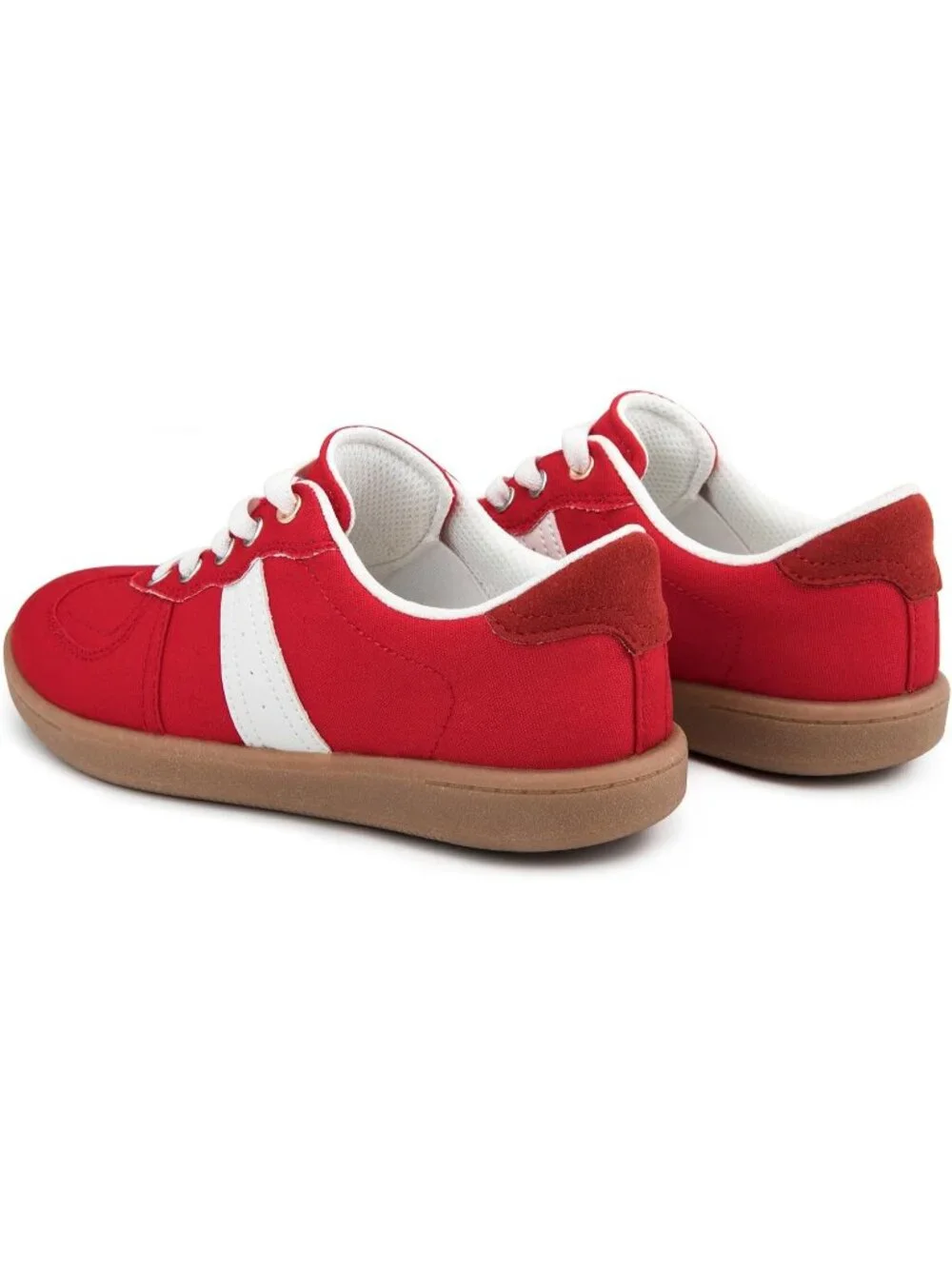 Women's Red Canvas Shoes Flat Pull On Round Toe Athletic Tennis Sneakers